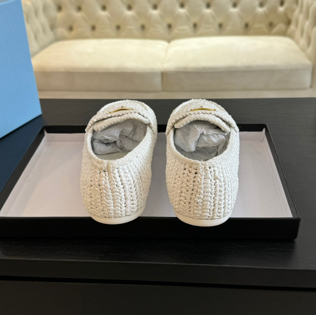 PRADA CROCHET LOAFERS WHITE CALFSKIN