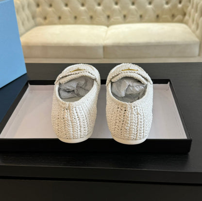 PRADA CROCHET LOAFERS WHITE CALFSKIN