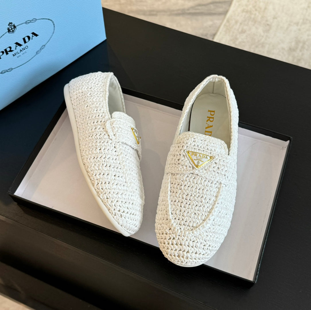 PRADA CROCHET LOAFERS WHITE CALFSKIN