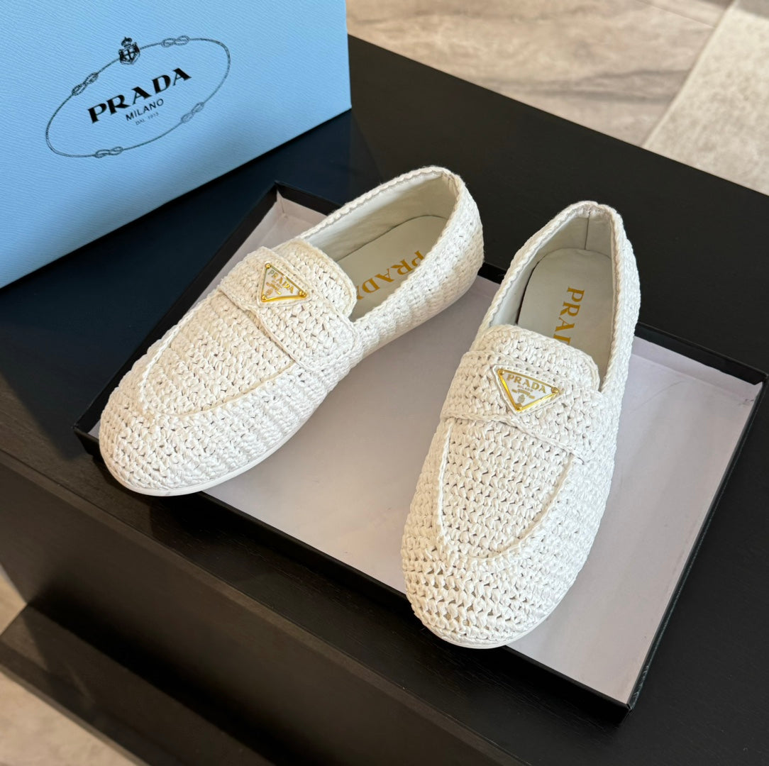 PRADA CROCHET LOAFERS WHITE CALFSKIN