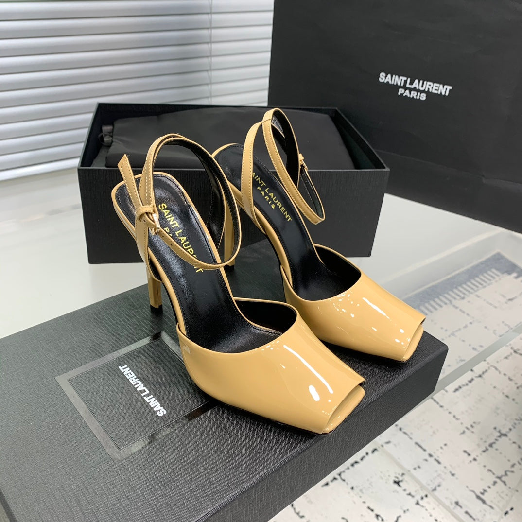 SL FISH MOUTH SANDAL PUMP FLAX POLISHED CALFSKIN
