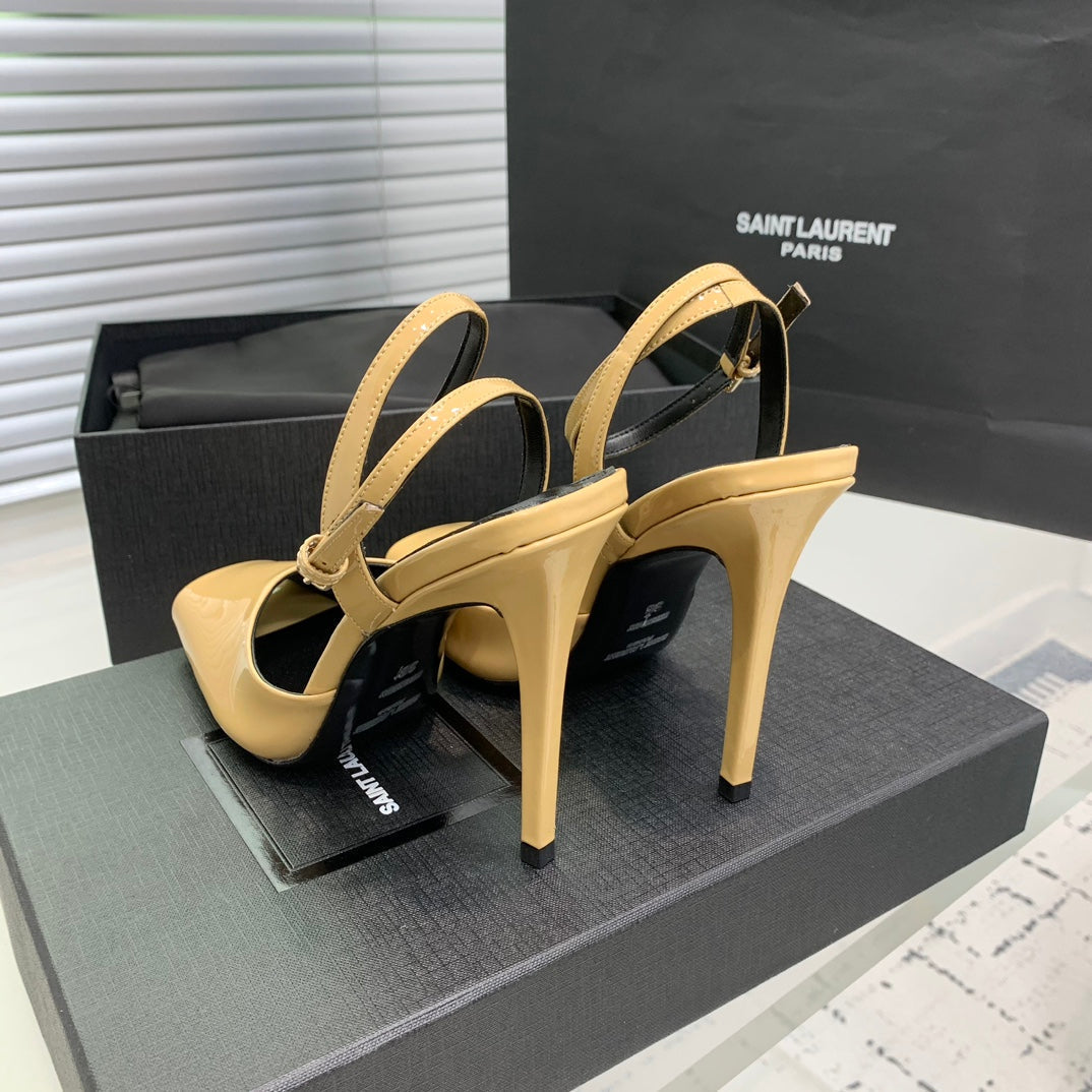 SL FISH MOUTH SANDAL PUMP FLAX POLISHED CALFSKIN