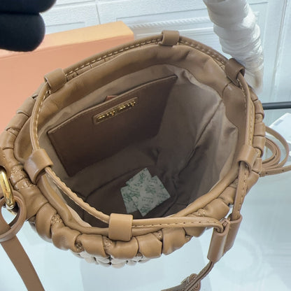 MIU MIU MATELASSÉ HANDBAG 20 IN BROWN LAMBSKIN
