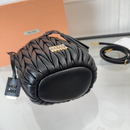 MIU MIU MATELASSÉ SMALL HANDBAG 17 IN BLACK LAMBSKIN