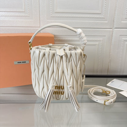 MIU MIU MATELASSÉ SMALL HANDBAG 17 IN WHITE LAMBSKIN