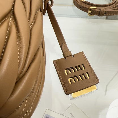 MIU MIU MATELASSÉ SMALL HANDBAG 17 IN BROWN LAMBSKIN