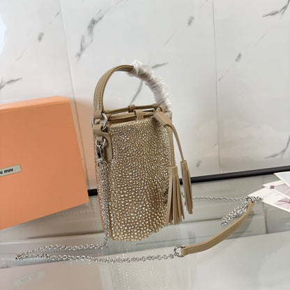 MIU MIU DIAMOND BUCKET BAG 17 IN ECRU BEIGE LAMBSKIN