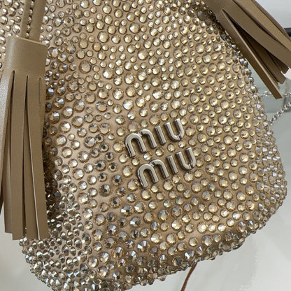 MIU MIU DIAMOND BUCKET BAG 17 IN ECRU BEIGE LAMBSKIN