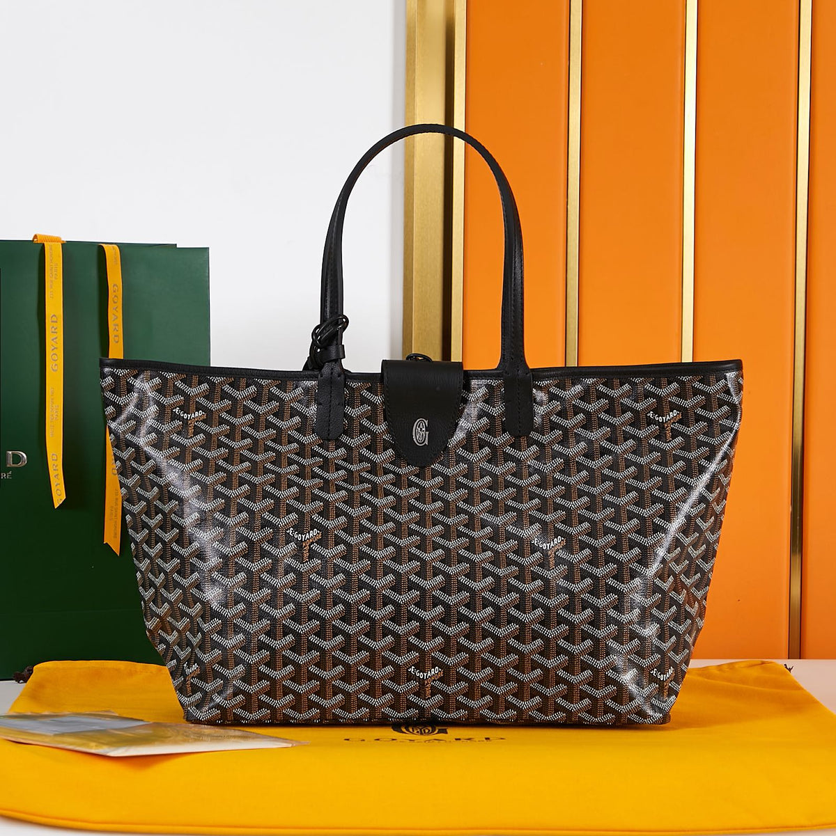 GOYARD SAINT LOUIS PM 34 IN BLACK GOYARDINE CANVAS AND CALFSKIN