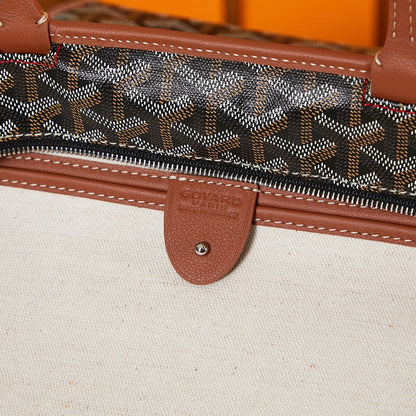 GOYARD SAINT LOUIS PM 30 IN BLACK GOYARDINE CANVAS AND TAN CALFSKIN