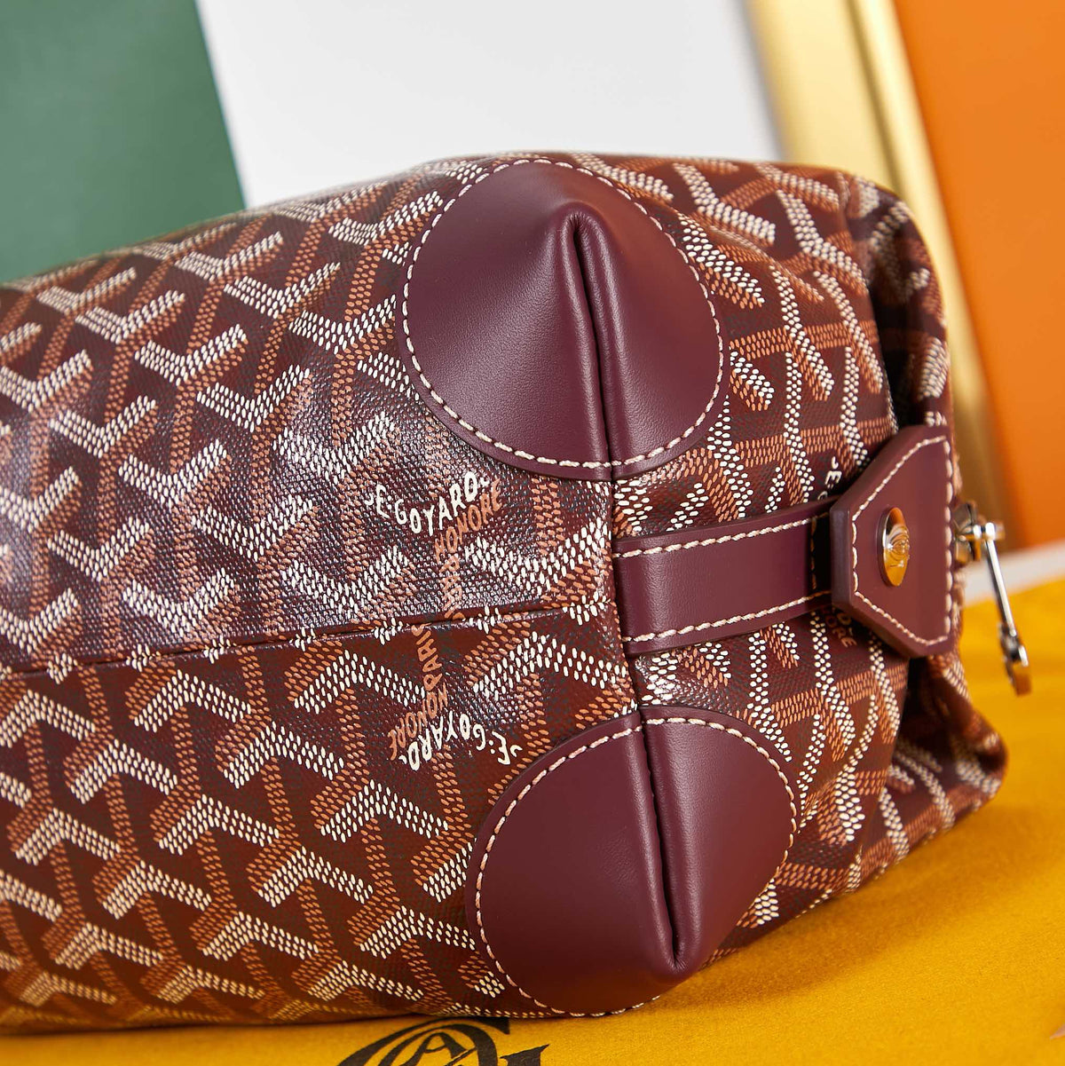 GOYARD BOWLING TOILETRY BAG 24 IN BURGUNDY RED GOYARDINE CANVAS AND CALFSKIN
