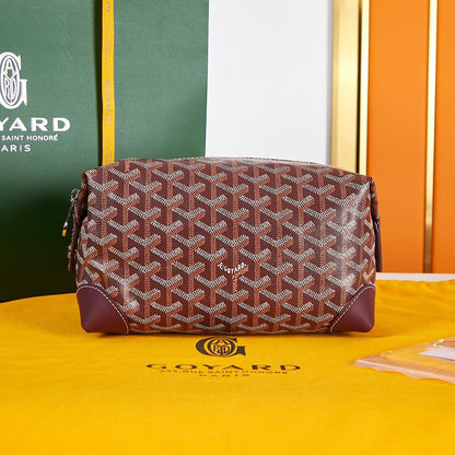 GOYARD BOWLING TOILETRY BAG 24 IN BURGUNDY RED GOYARDINE CANVAS AND CALFSKIN
