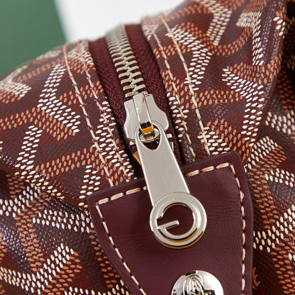 GOYARD BOWLING TOILETRY BAG 24 IN BURGUNDY RED GOYARDINE CANVAS AND CALFSKIN
