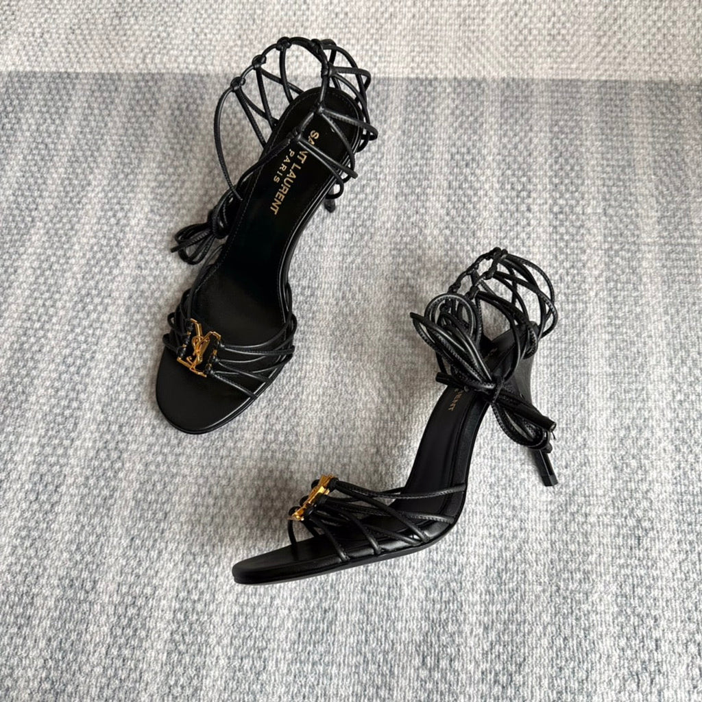 BABYLONE SANDALS 90 IN ALL BLACK LAMBSKIN
