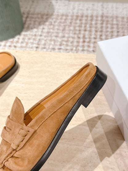 YSL 25S LOAFER MULE IN CARAMEL SUEDE