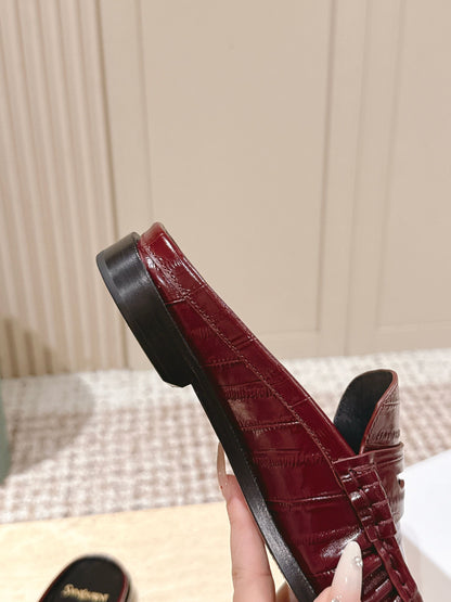 YSL 25S LOAFER MULE IN DARK RED GLOSSY CALFSKIN