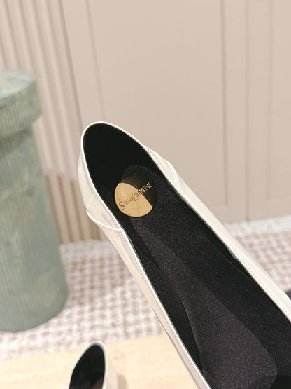 YSL 25S POPPY BALLET FLATS IN IVORY GLOSSY LAMBSKIN