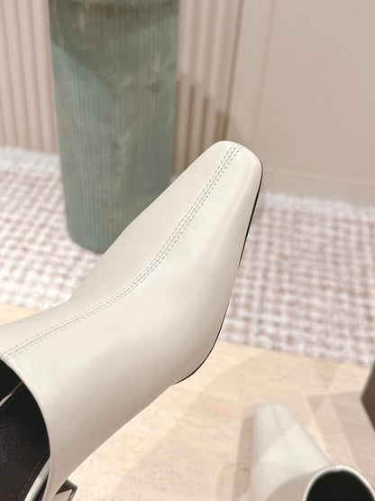YSL 25S JILL MULES IN IVORY SMOOTH CALFSKIN