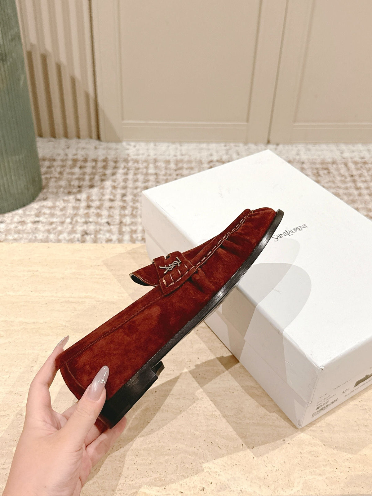 YSL 25S SAINT LAURENT LOAFERS IN DARK BRICK RED SUEDE WITH SMALL LOGO