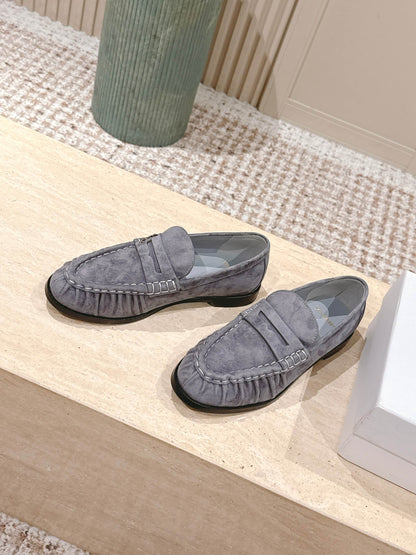 YSL 25S SAINT LAURENT LOAFERS IN GRAY SUEDE WITH SMALL LOGO