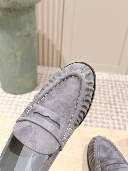 YSL 25S SAINT LAURENT LOAFERS IN GRAY SUEDE WITH SMALL LOGO