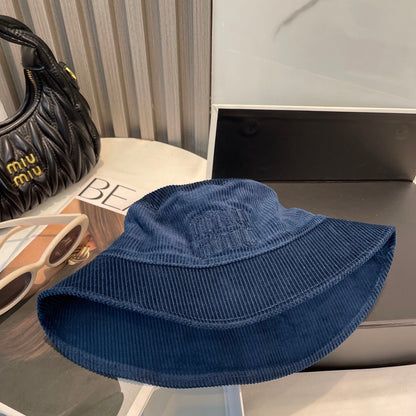 MIU MIU MM BUCKET IN NAVY BLUE VELVET WITH LOGO