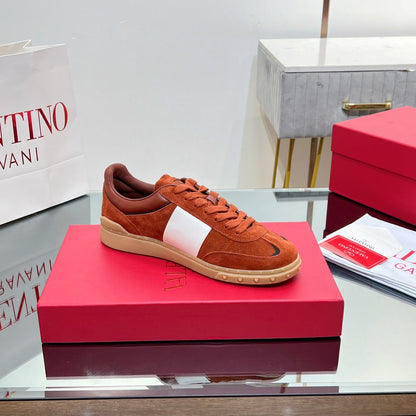 VALENTINO 25S UPVILLAGE SNEAKERS IN WHITE MIX DARK ORANGE SUEDE