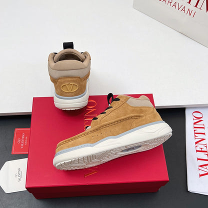VALENTINO 25S RUNBOOT SNEAKERS IN BROWN MIX BLACK LAMBSKIN