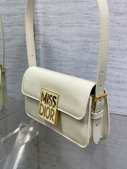DIOR FLAP BAG 18 IN WHITE PATENT CALFSKIN