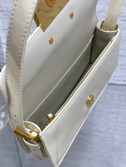 DIOR FLAP BAG 18 IN WHITE PATENT CALFSKIN