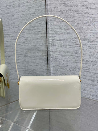 DIOR FLAP BAG 18 IN WHITE PATENT CALFSKIN
