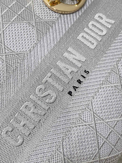 DIOR SMALL 24 LADY BAG IN PALE GRAY CANVAS