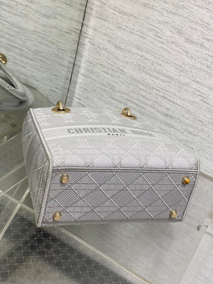 DIOR SMALL 24 LADY BAG IN PALE GRAY CANVAS