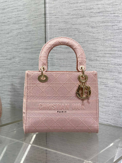DIOR SMALL 24 LADY BAG IN PASTEL PINK CANVAS