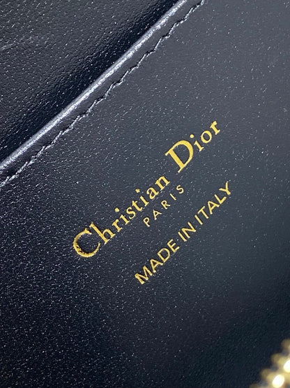DIOR SMALL 22 FLAP BAG IN BLACK MIX WHITE LAMBSKIN WITH GOLD HARDWARE