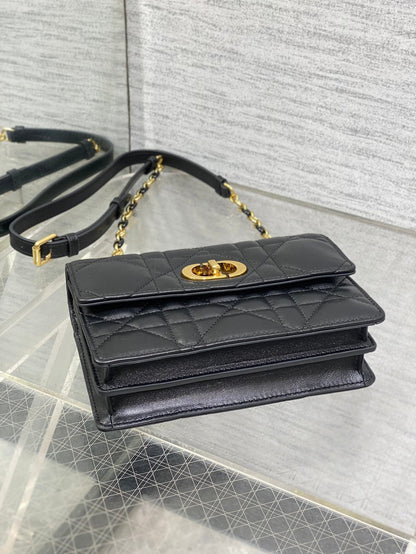 DIOR MISS CARO MINI 17 BAG IN BLACK MACROCANNAGE LAMBSKIN