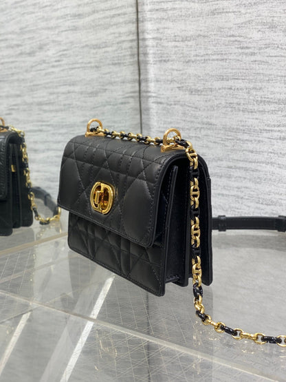 DIOR MISS CARO MINI 17 BAG IN BLACK MACROCANNAGE LAMBSKIN