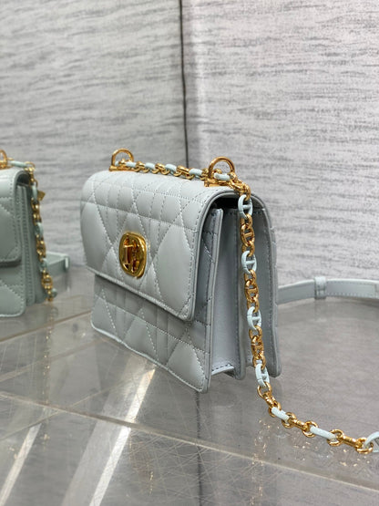 DIOR MISS CARO MINI 17 BAG IN CHROME GRAY MACROCANNAGE LAMBSKIN
