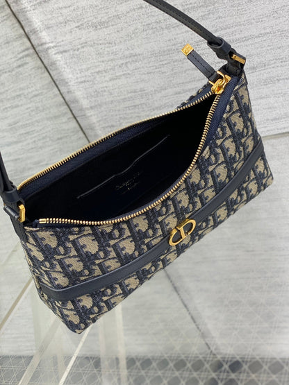 DIOR MONTAIGNE CIGALE MINI 24 BAG IN BLUE  OBLIQUE JACQUARD