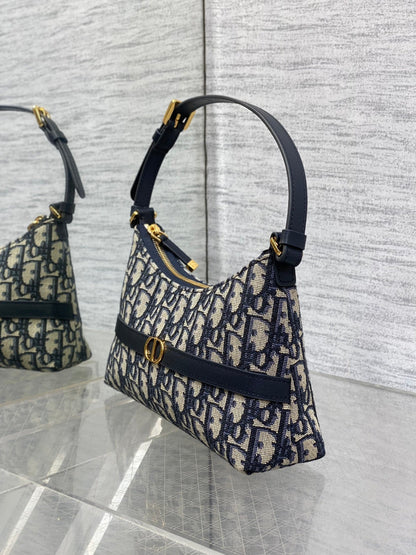 DIOR MONTAIGNE CIGALE MINI 24 BAG IN BLUE  OBLIQUE JACQUARD