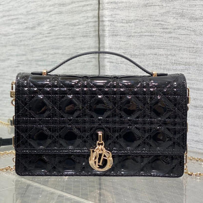 DIOR MINI BAG 24 IN BLACK PATENT CANNAGE CALFSKIN