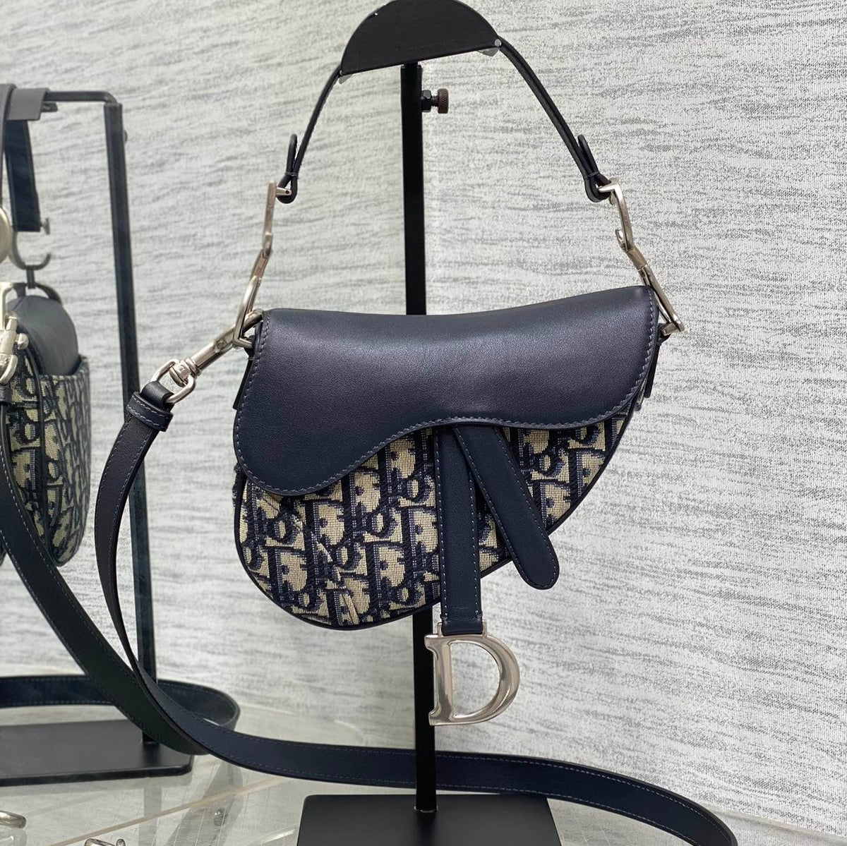 DIOR SADDLE 19 BAG WITH STRAP BLUE OBLIQUE JACQUARD