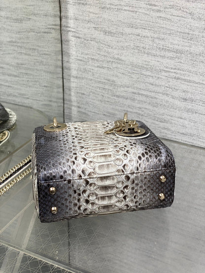DIOR MINI 17 LADY BAG IN WHITE MIX BLACK SNAKESKIN PATTERN LAMBSKIN