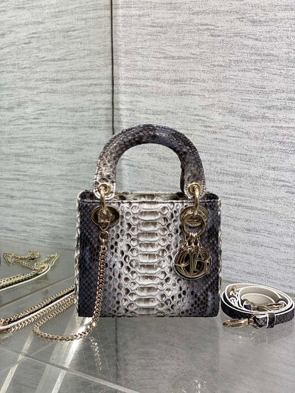 DIOR MINI 17 LADY BAG IN WHITE MIX BLACK SNAKESKIN PATTERN LAMBSKIN