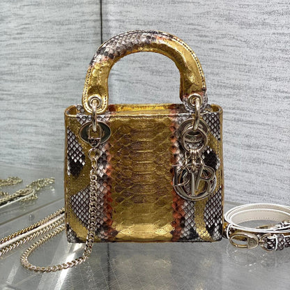 DIOR MINI 17 LADY BAG IN GOLDEN SNAKESKIN PATTERN LAMBSKIN