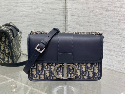DIOR MONTAIGNE EAST-WEST 25 BAG WITH CHAIN IN NAVY BLUE LAMBSKIN AND MONOGRAM JACQUARD