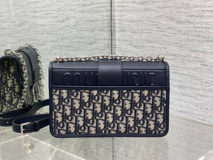 DIOR MONTAIGNE EAST-WEST 25 BAG WITH CHAIN IN NAVY BLUE LAMBSKIN AND MONOGRAM JACQUARD