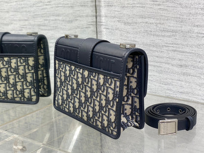 DIOR MONTAIGNE EAST-WEST 21 BAG WITH CHAIN IN NAVY BLUE LAMBSKIN AND MONOGRAM JACQUARD