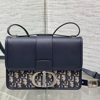 DIOR MONTAIGNE EAST-WEST 24 BAG WITH CHAIN IN NAVY BLUE LAMBSKIN AND MONOGRAM JACQUARD