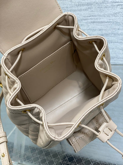 DIOR SMALL 20 CARO BACKPACK IN ALMOND BEIGE MACROCANNAGE LAMBSKIN